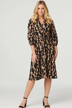 Printed Drawstring Shirt Dress