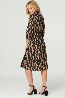 Printed Drawstring Shirt Dress