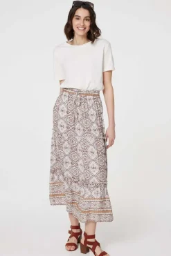 Printed Drawstring Waist Maxi Skirt
