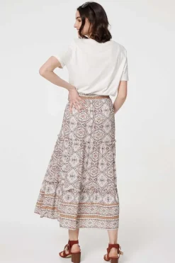 Printed Drawstring Waist Maxi Skirt