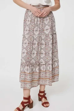 Printed Drawstring Waist Maxi Skirt