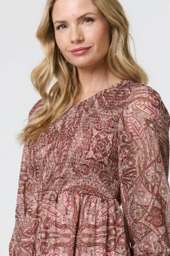 Printed Empire Tiered Midi Smock Dress