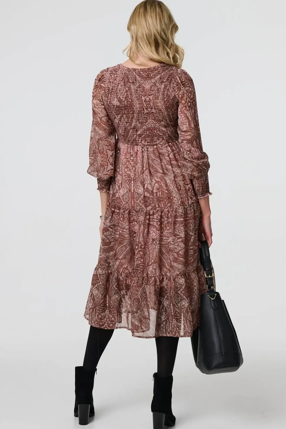 Printed Empire Tiered Midi Smock Dress