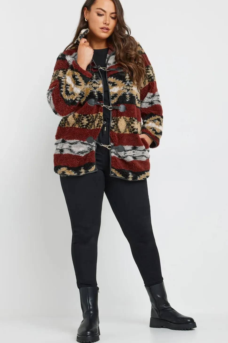Printed Faux Fur Toggle Jacket