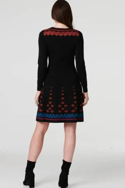Printed Fit & Flare Dress with Scarf