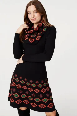 Printed Fit & Flare Knit Dress