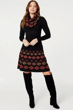 Printed Fit & Flare Knit Dress