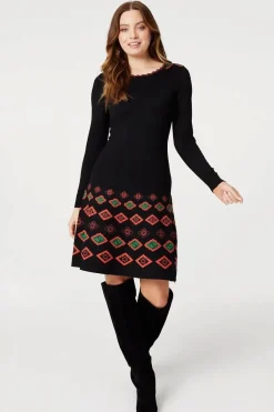 Printed Fit & Flare Knit Dress