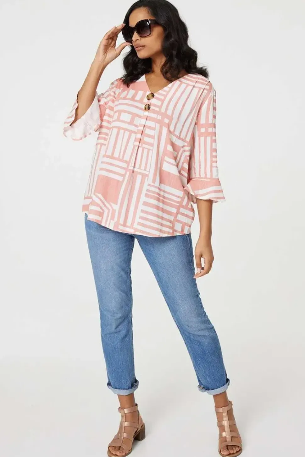 Printed 3/4 Flare Sleeve Blouse