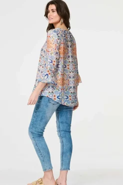 Printed 3/4 Flute Sleeve Blouse