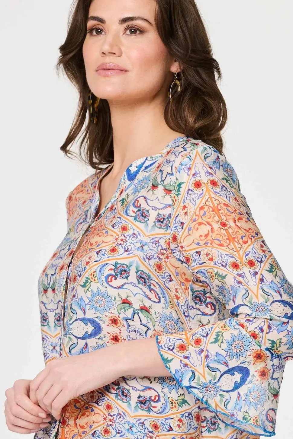 Printed 3/4 Flute Sleeve Blouse