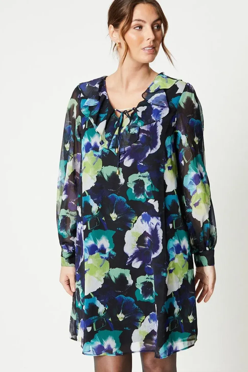 Printed Frill Shift Dress
