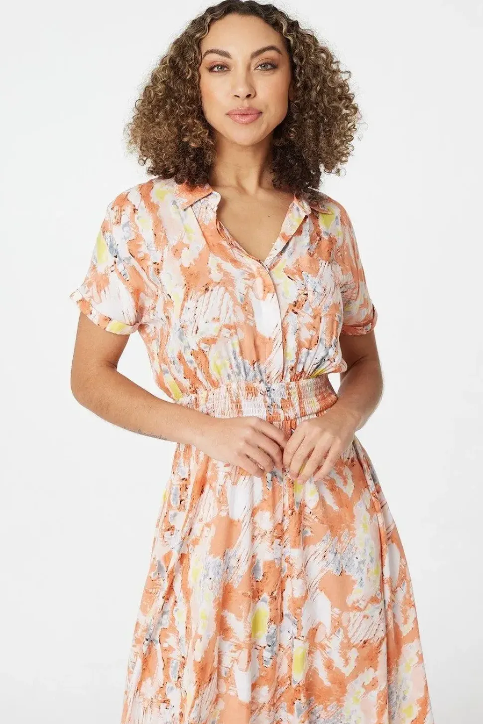 Printed Front Pocket Shirt Dress