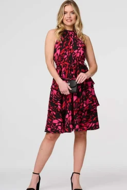 Printed Halter Neck Tiered Dress
