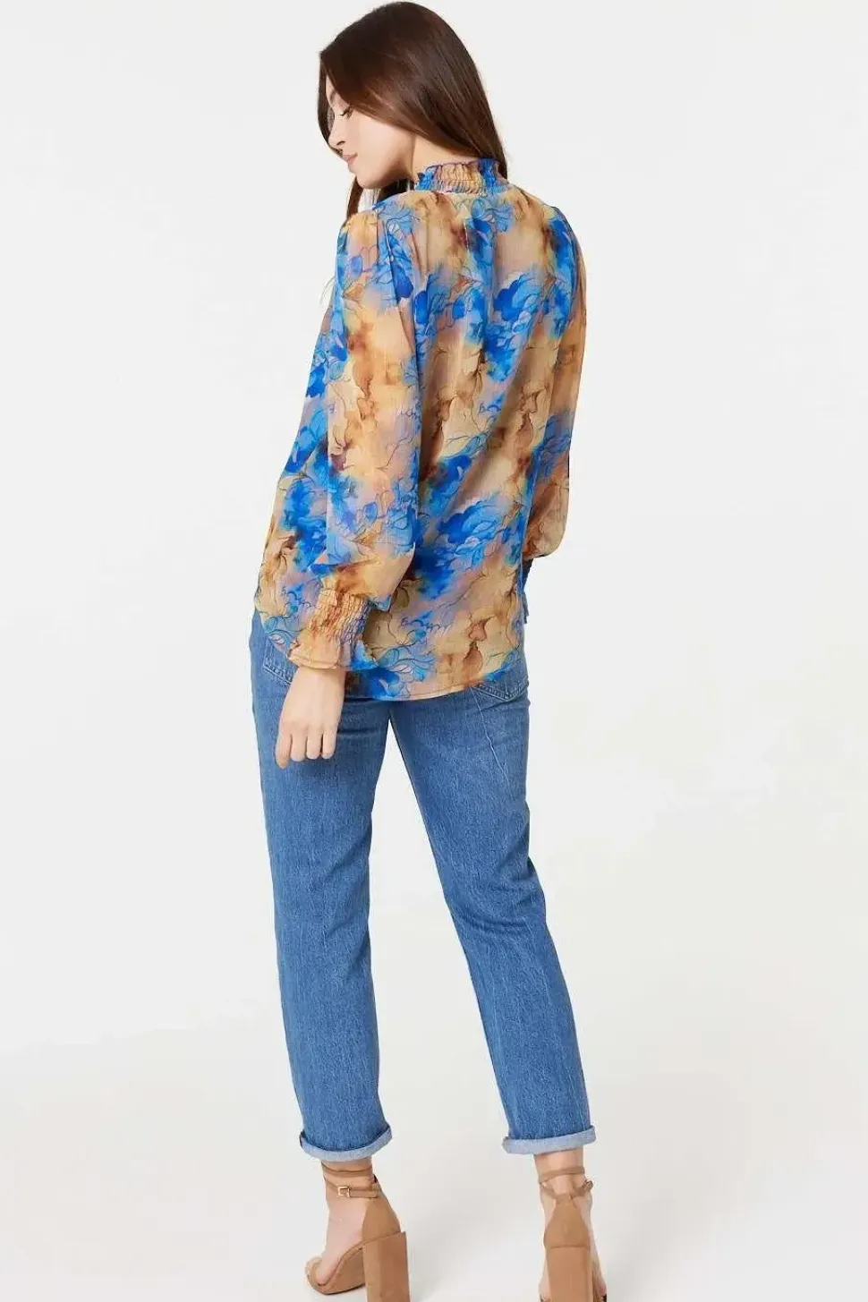 Printed High Neck Long Sleeve Blouse