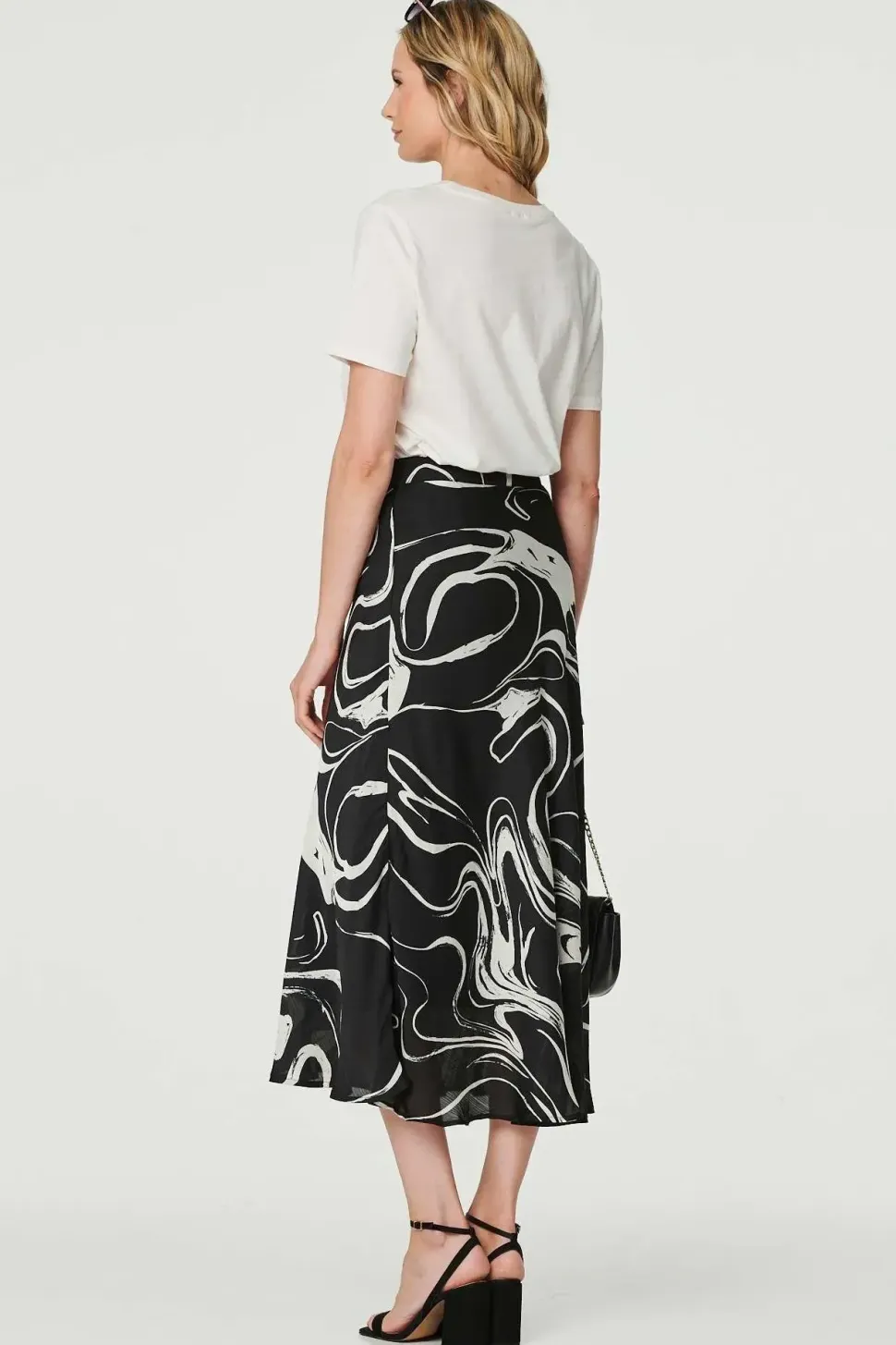 Printed High Waist A-Line Midi Skirt