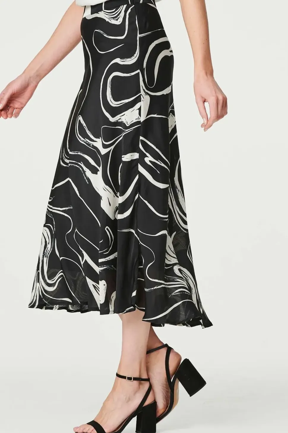 Printed High Waist A-Line Midi Skirt