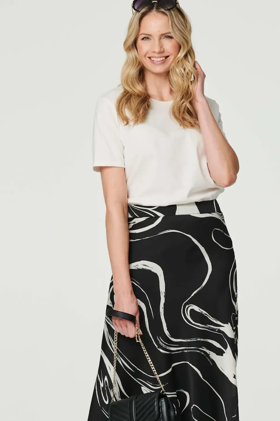 Printed High Waist A-Line Midi Skirt