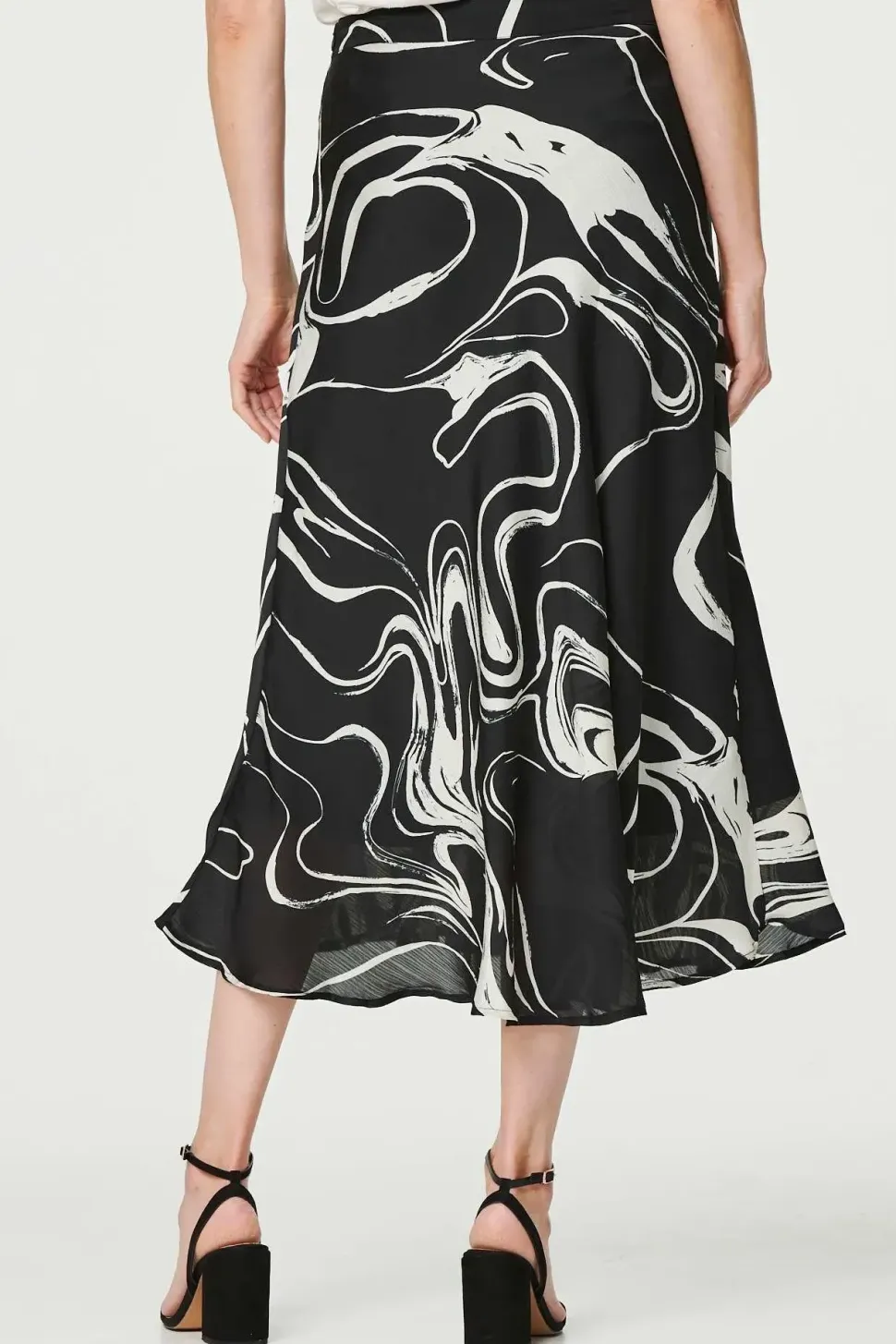 Printed High Waist A-Line Midi Skirt
