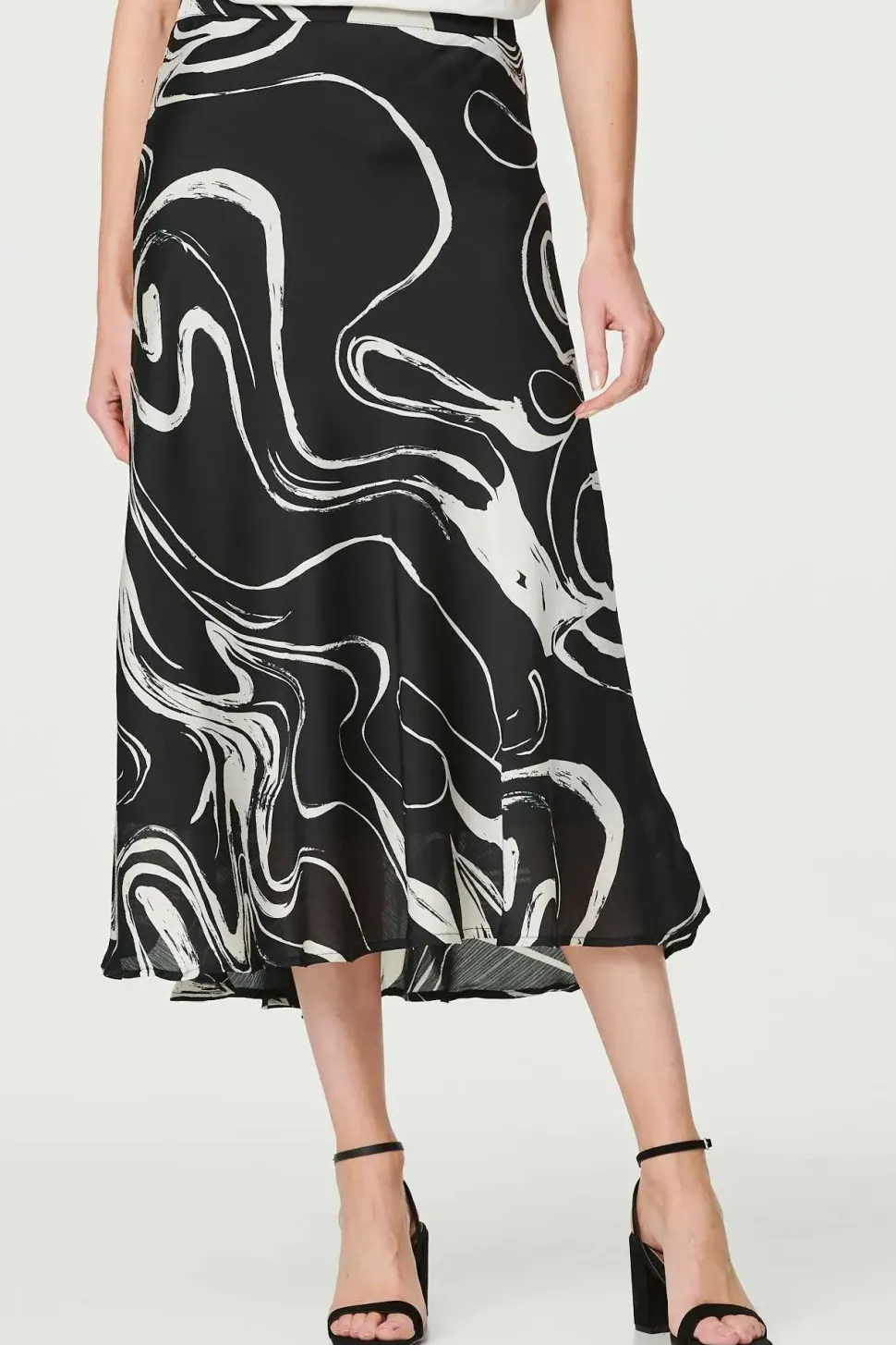 Printed High Waist A-Line Midi Skirt