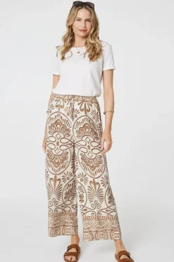 Printed High Waist Wide Leg Trousers