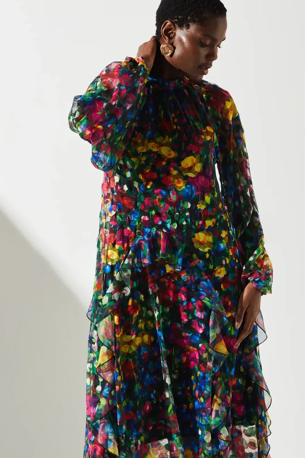 Printed Jacquard Mesh Dress