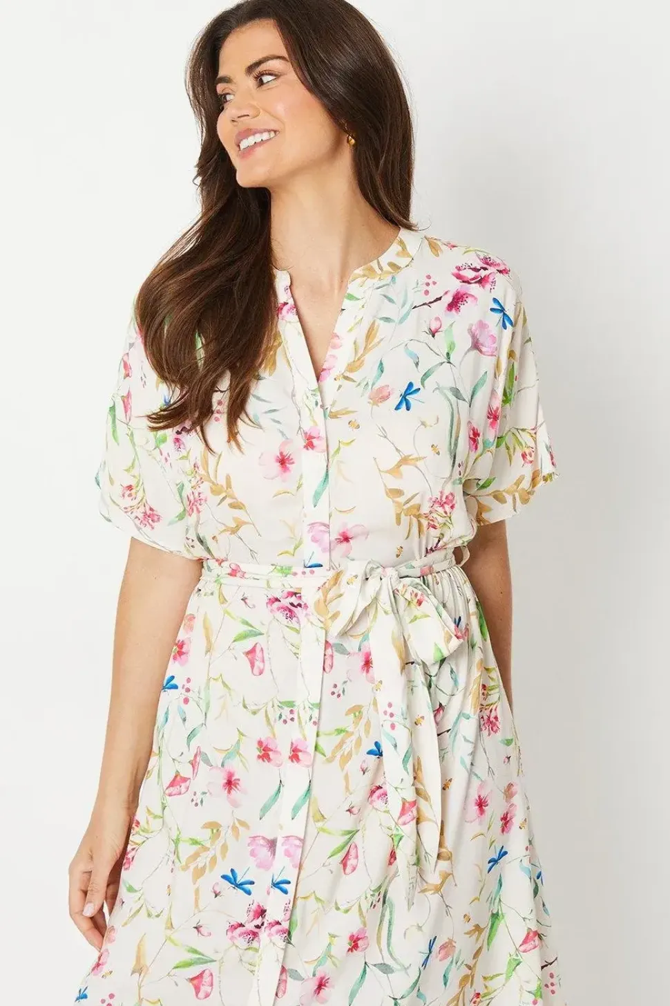 Printed Kimono Sleeve Belted Wrap Midi Dress