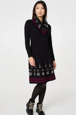 Printed Knit Dress With Removable Scarf