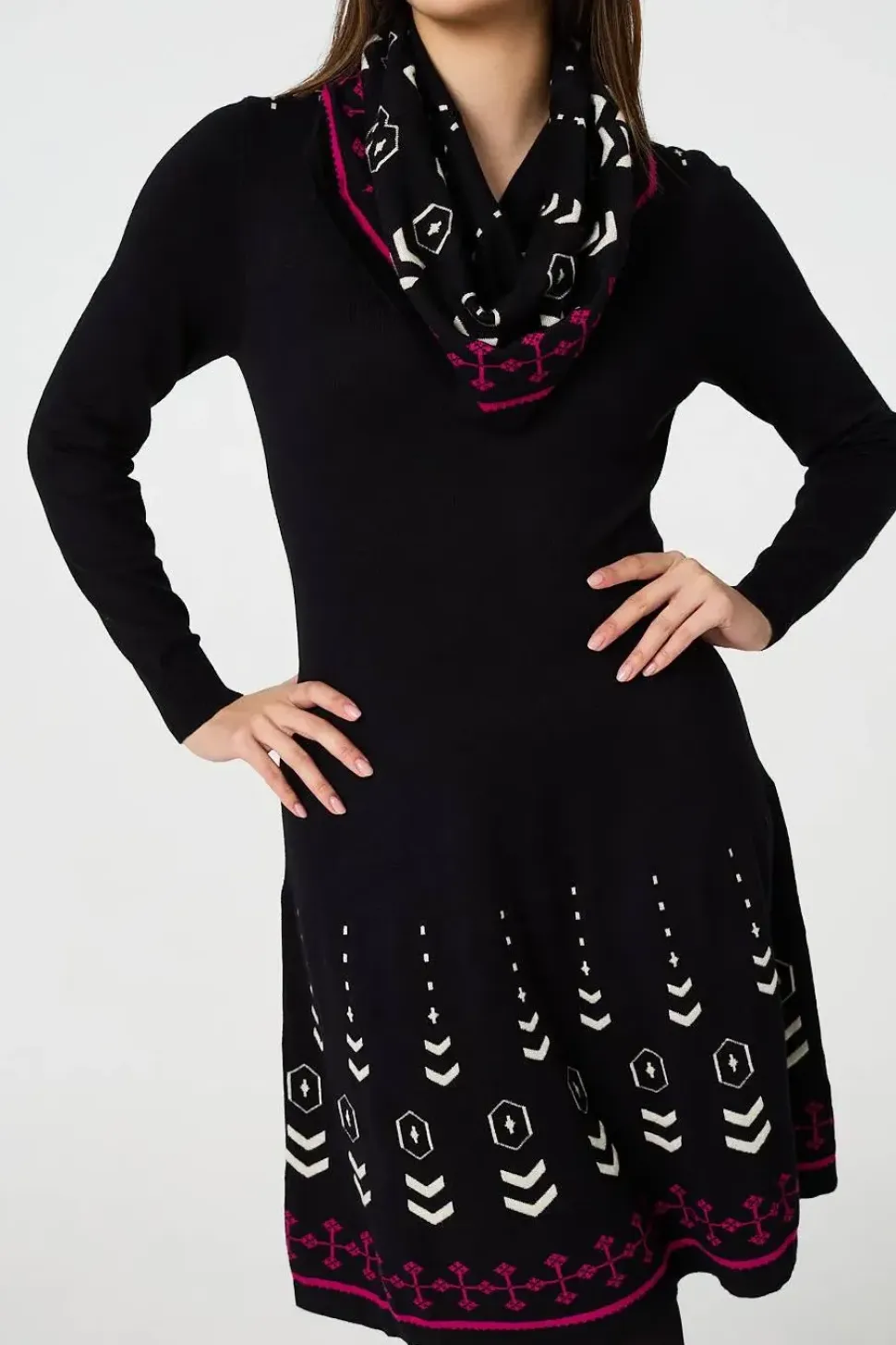 Printed Knit Dress With Removable Scarf