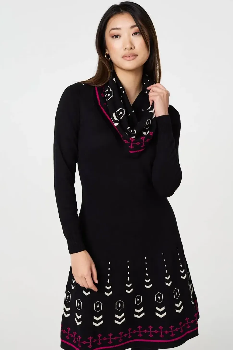 Printed Knit Dress With Removable Scarf