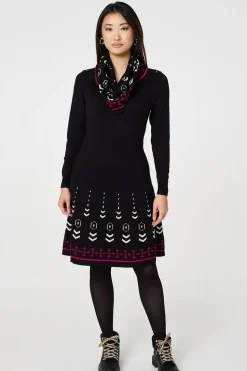 Printed Knit Dress With Removable Scarf