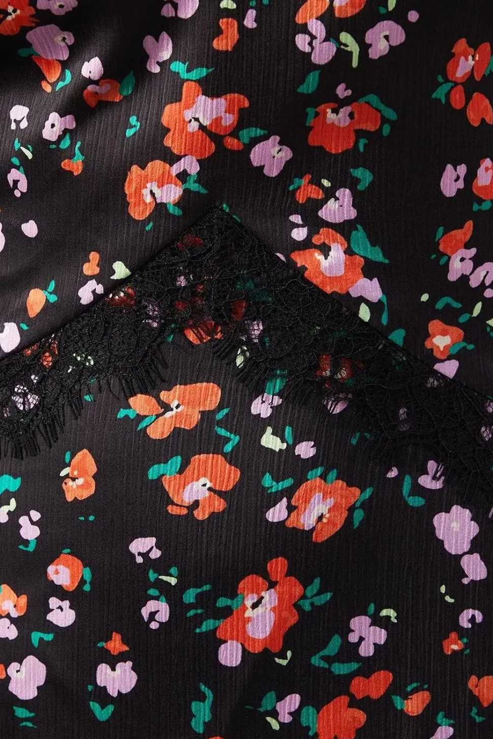 Printed Lace Panelling Satin Midi Dress