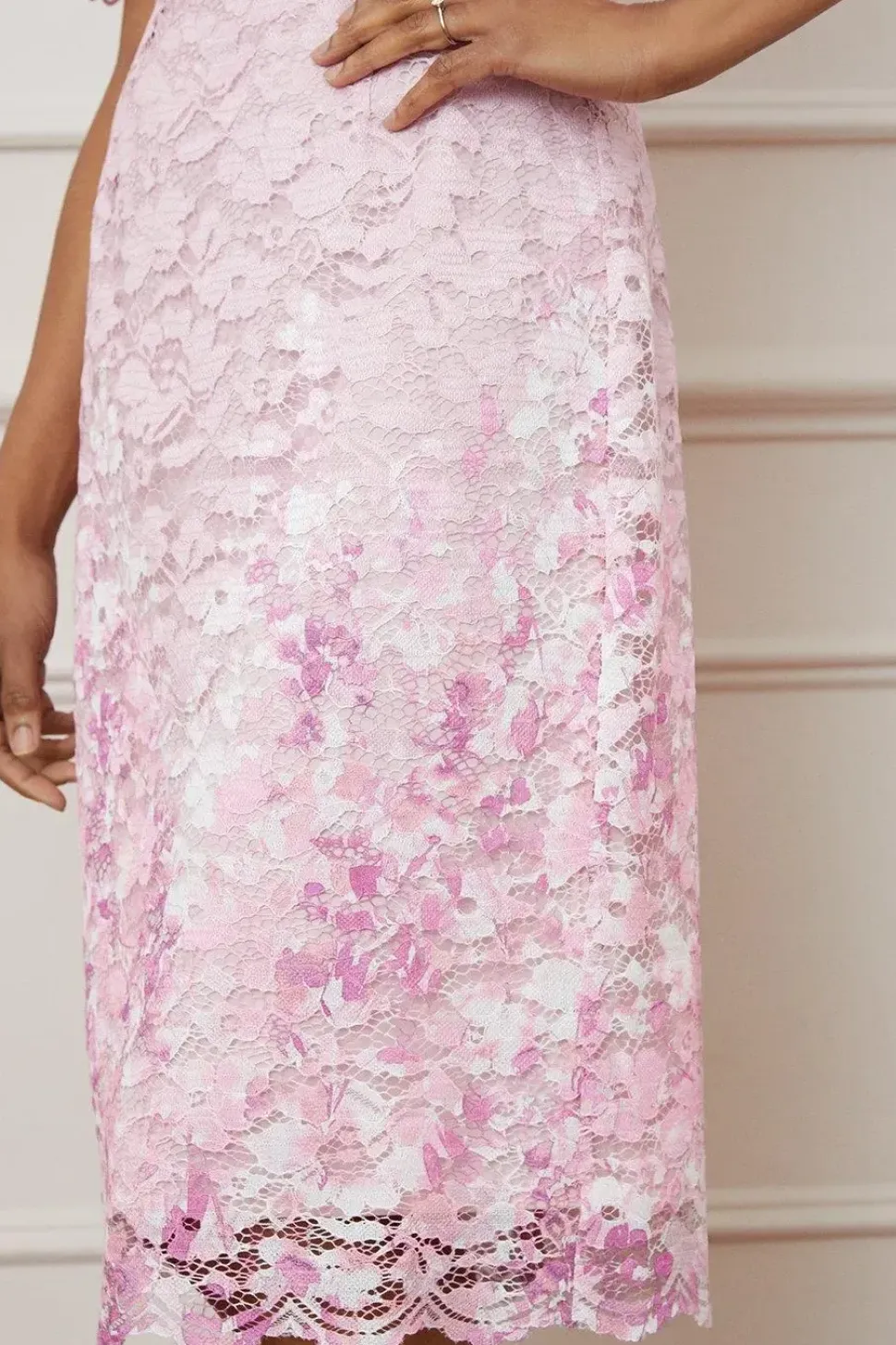 Printed Lace Short Sleeve Midi Dress