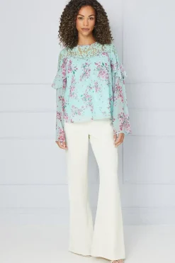 Printed Lace Trim Blouse