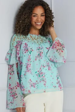 Printed Lace Trim Blouse