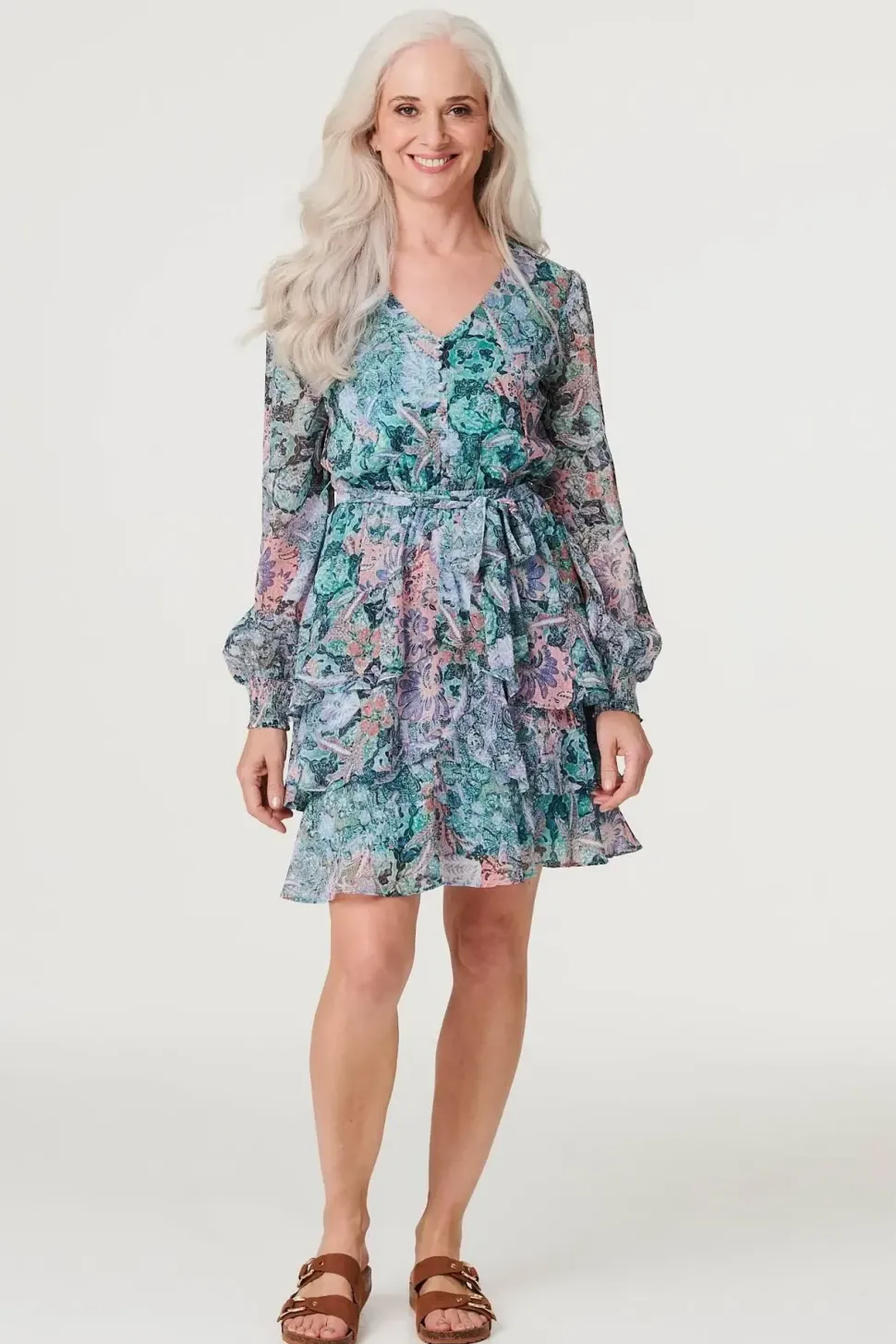 Printed Layered Hem Short Dress