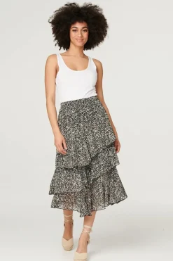 Printed Layered Midi Skirt
