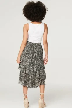 Printed Layered Midi Skirt