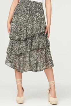 Printed Layered Midi Skirt