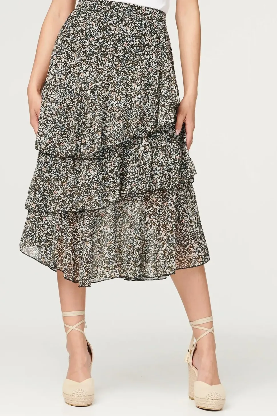 Printed Layered Midi Skirt