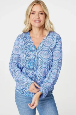 Printed Long Sleeve Blouse Top