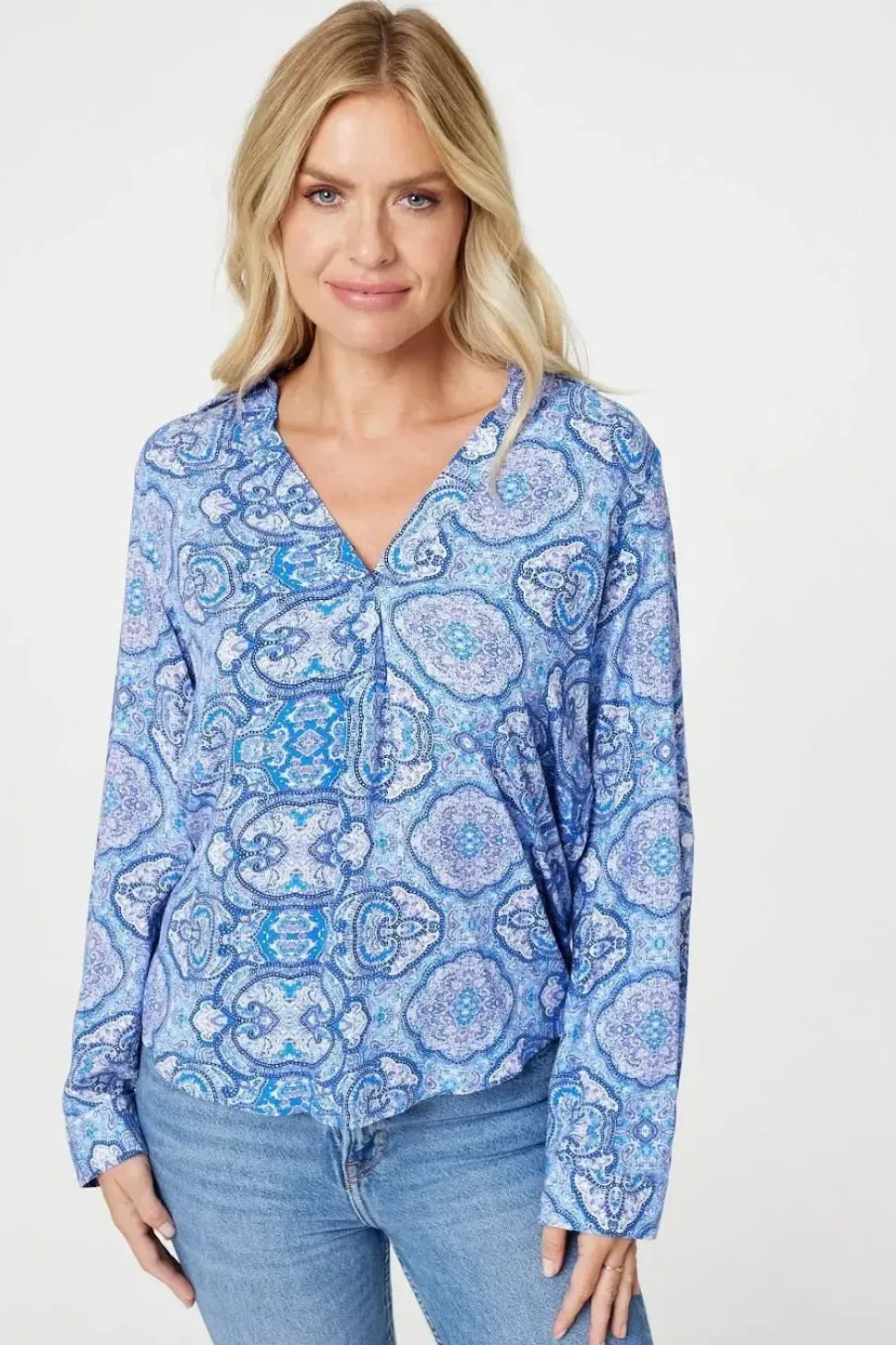 Printed Long Sleeve Blouse Top