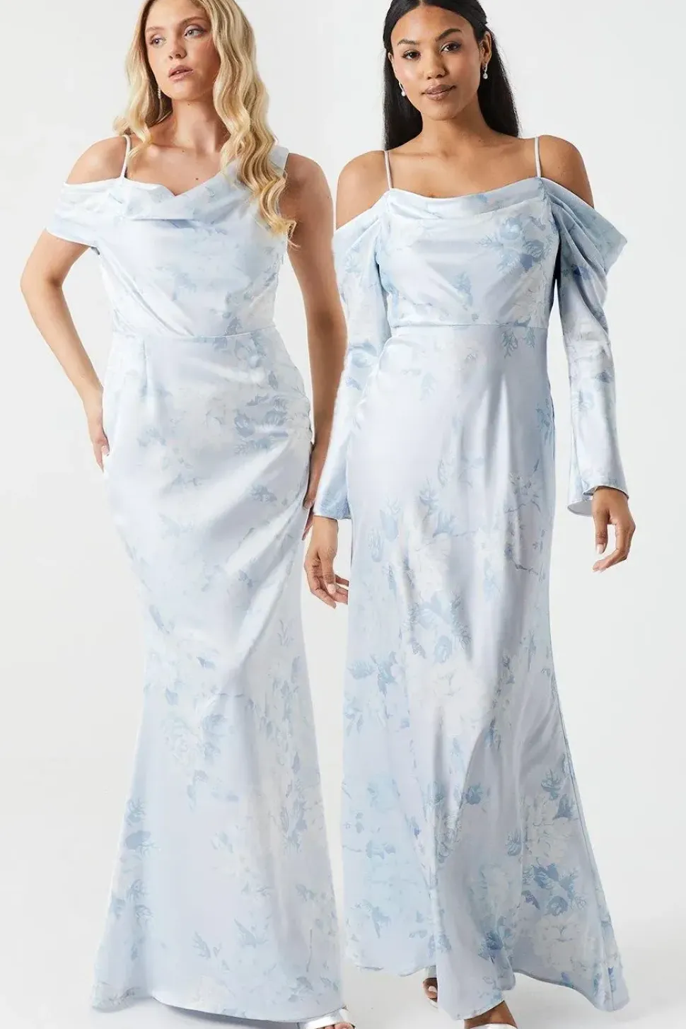 Printed Long Sleeve Cowl Bridesmaid Dress