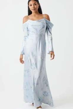 Printed Long Sleeve Cowl Bridesmaid Dress
