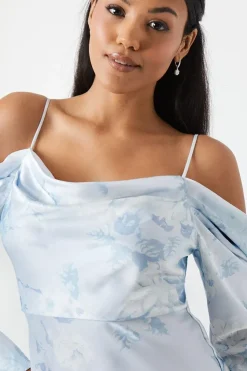 Printed Long Sleeve Cowl Bridesmaid Dress