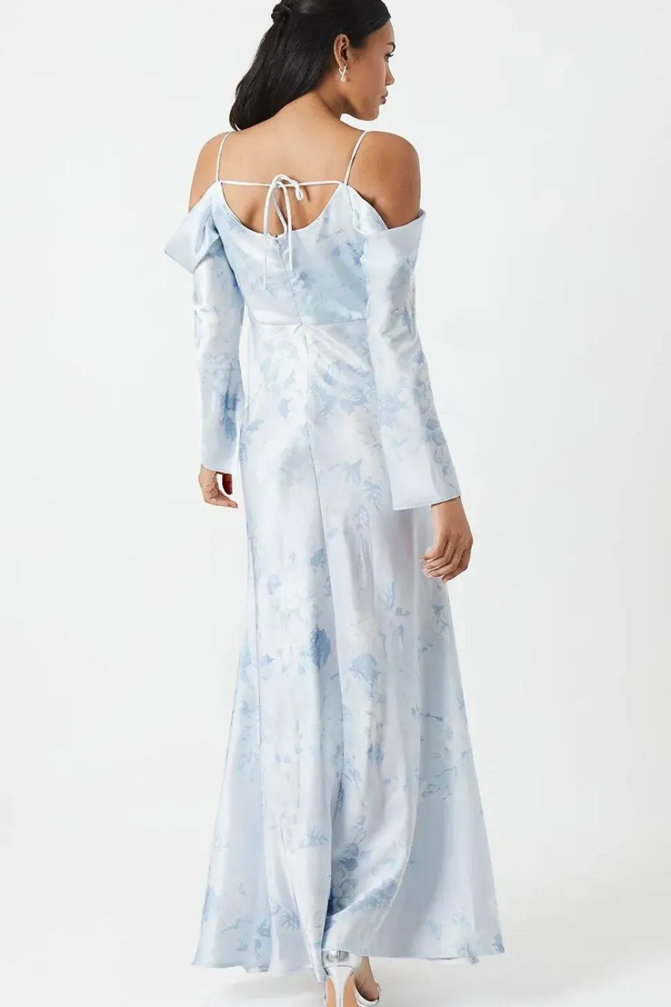 Printed Long Sleeve Cowl Bridesmaid Dress