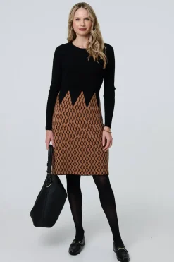 Printed Long Sleeve Jumper Midi Dress