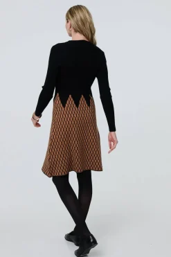 Printed Long Sleeve Jumper Midi Dress