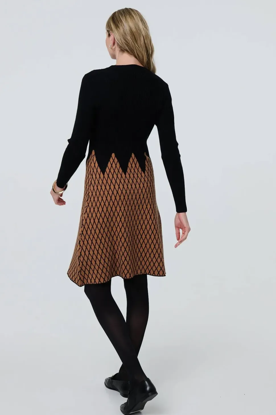 Printed Long Sleeve Jumper Midi Dress