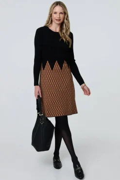 Printed Long Sleeve Jumper Midi Dress